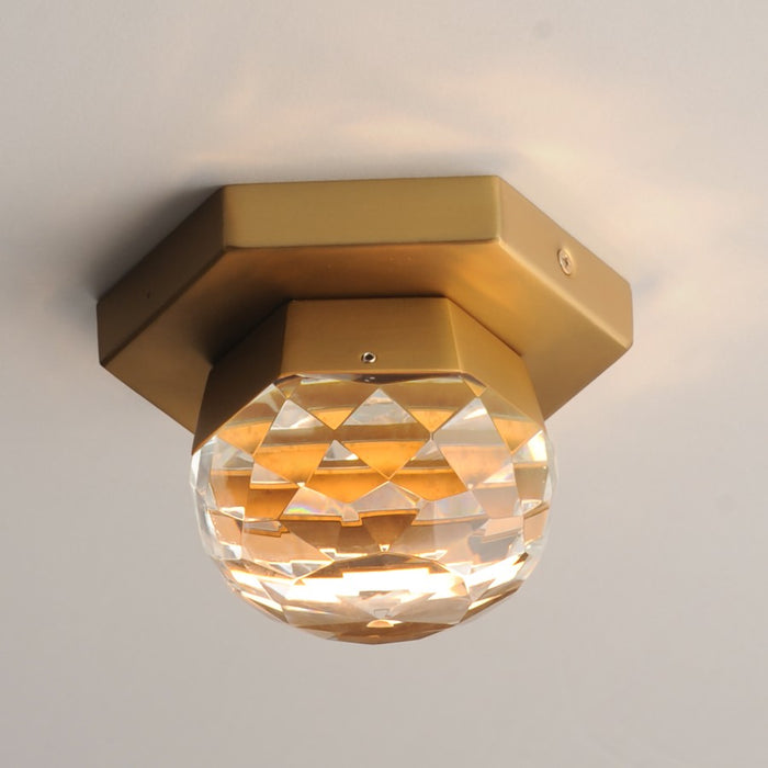 ET2 Lighting Allumettes 1 Light Flush Mount, Gold/Clear Crystal