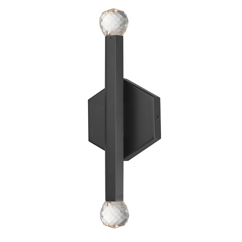 ET2 Lighting Allumettes 2 Light Wall Sconce, Black/Clear Crystal