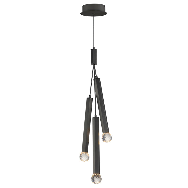 ET2 Lighting Allumettes 3Lt Multi-Light Pendant, Blk/Crystal
