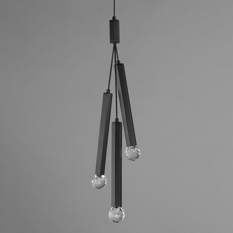 ET2 Lighting Allumettes 3Lt Multi-Light Pendant, Blk/Crystal