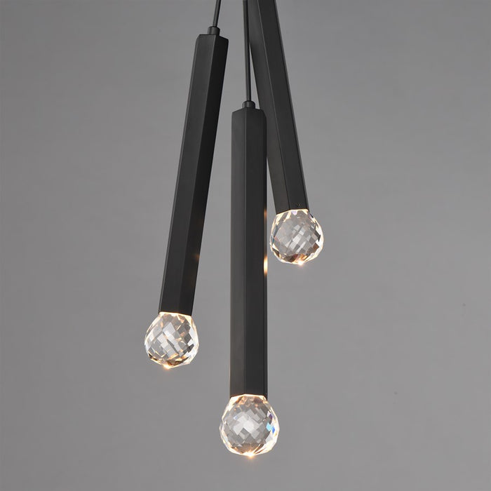 ET2 Lighting Allumettes 3Lt Multi-Light Pendant, Blk/Crystal