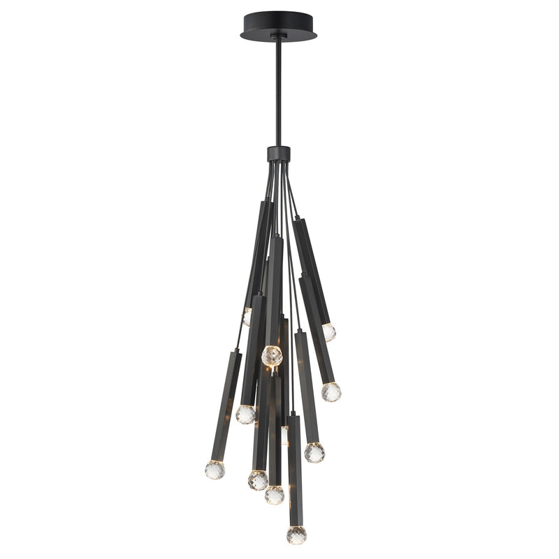 ET2 Lighting Allumettes 12Lt Multi-Lt Pendant, Blk/Clear Crystal