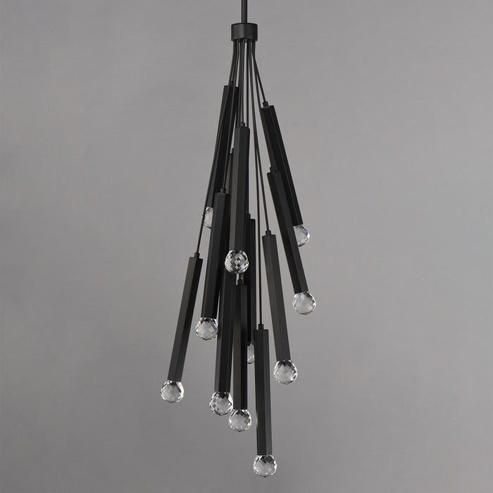 ET2 Lighting Allumettes 12Lt Multi-Lt Pendant, Blk/Clear Crystal