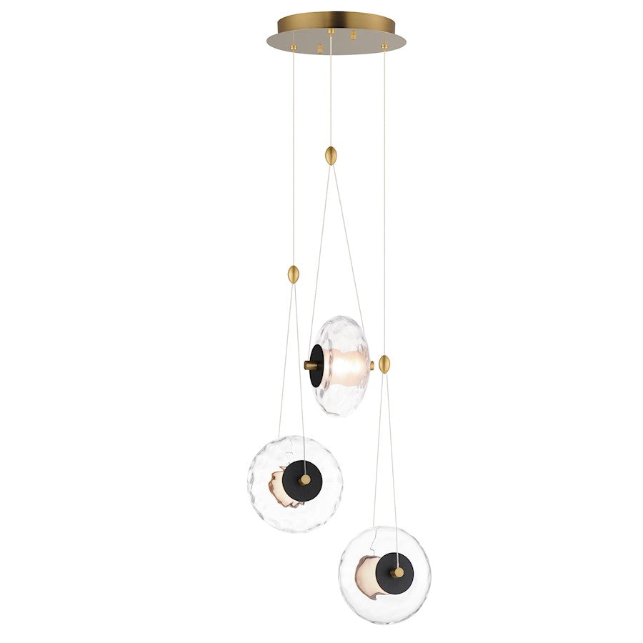 ET2 Lighting Amulet 3 Light LED Pendant, Black/Brass/Clear - E24033-24BKNAB