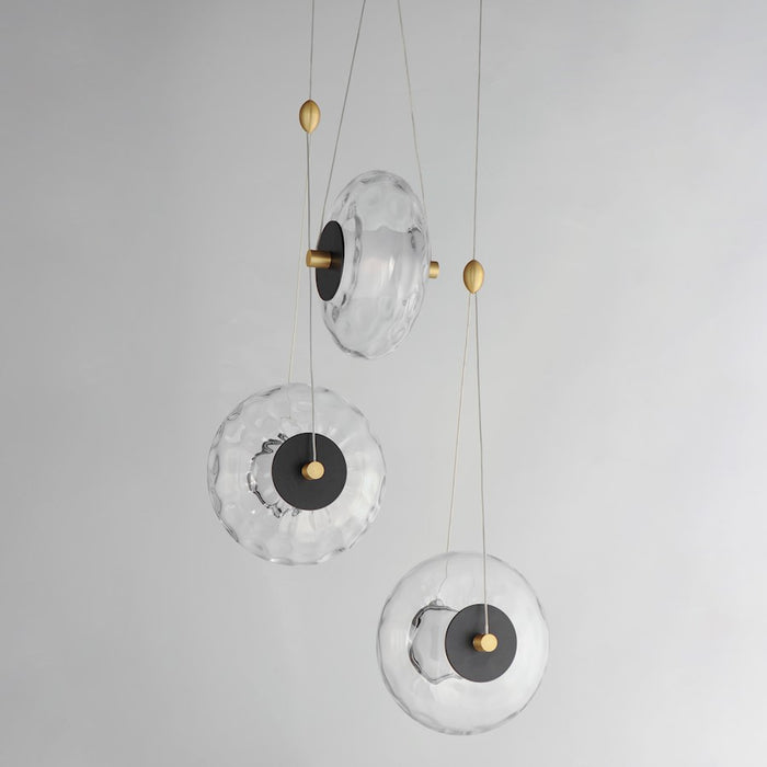 ET2 Lighting Amulet 3 Light LED Pendant, Black/Brass/Clear