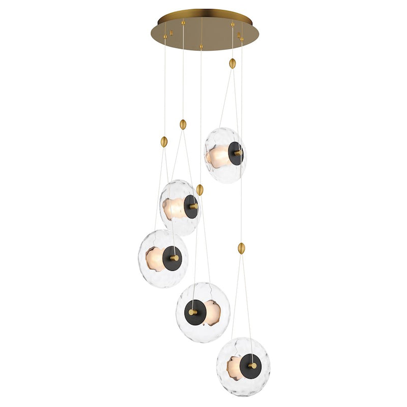 ET2 Lighting Amulet 5 Light LED Pendant, Black/Brass/Clear