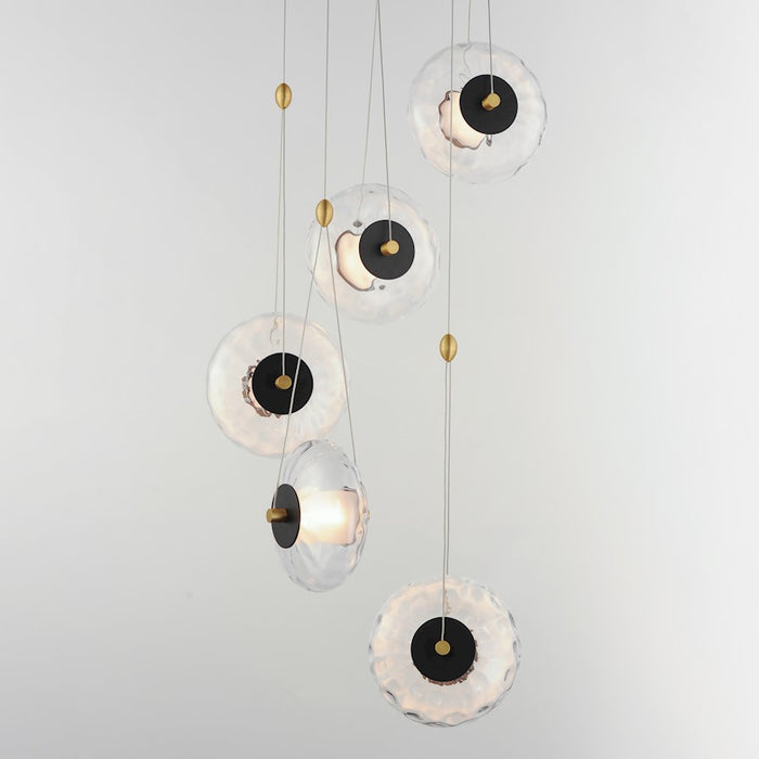 ET2 Lighting Amulet 5 Light LED Pendant, Black/Brass/Clear