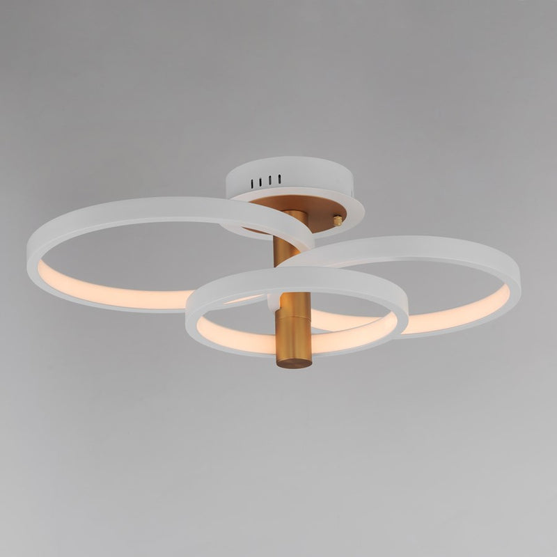 ET2 Lighting Hoopla 3-Light LED Semi Flush Mount, White/Gold