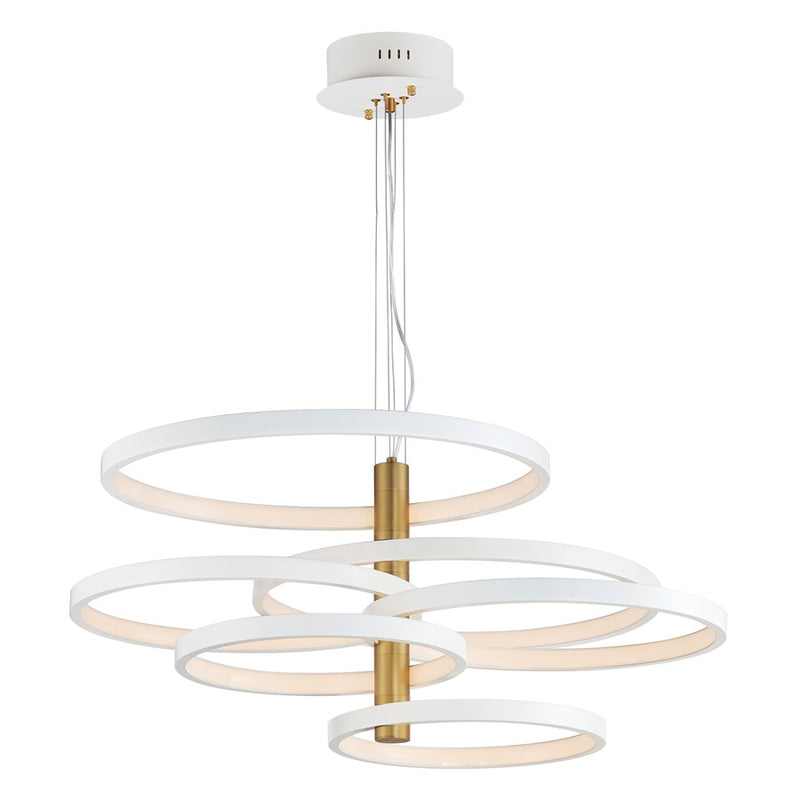 ET2 Lighting Hoopla 6-Light 38" LED Pendant, White/Gold