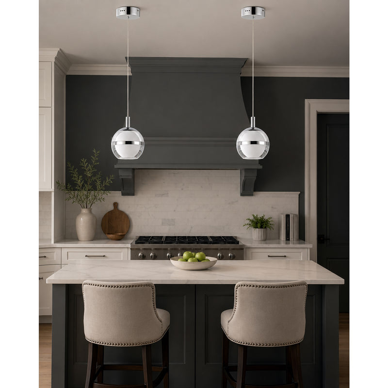ET2 Lighting Swank 4.5in 1-Light Pendant | Modern Polished Chrome and Clear Acrylic | Kitchen Island & Dining Room | Model E24591-93PC
