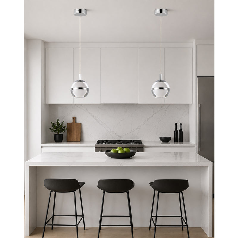 ET2 Lighting Swank 4.5in 1-Light Pendant | Modern Polished Chrome and Clear Acrylic | Kitchen Island & Dining Room | Model E24591-93PC