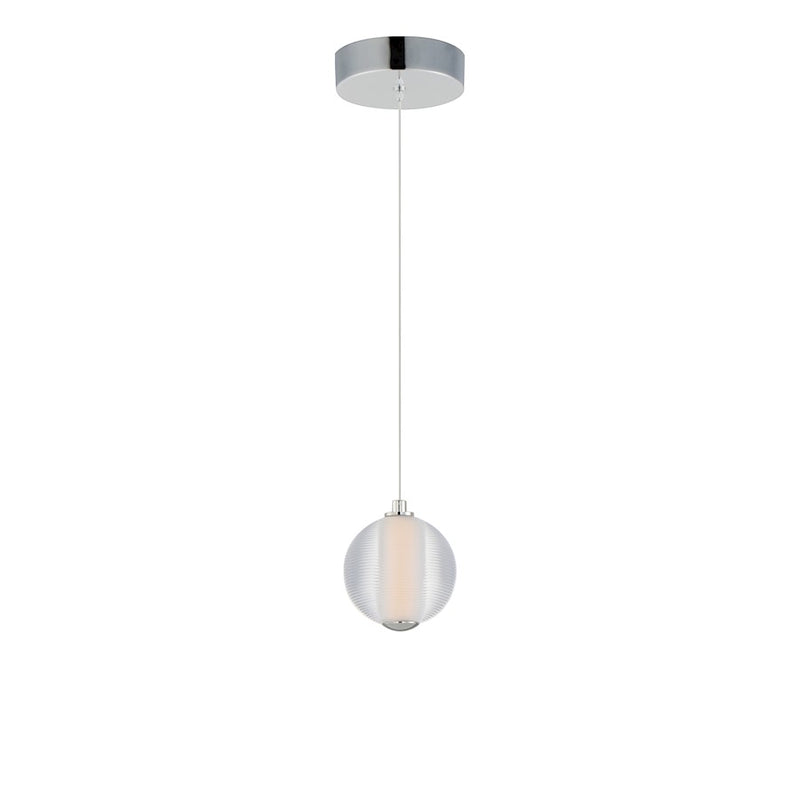 ET2 Lighting Rhythm 1 Light LED Pendant, Chrome/Clear Ribbed