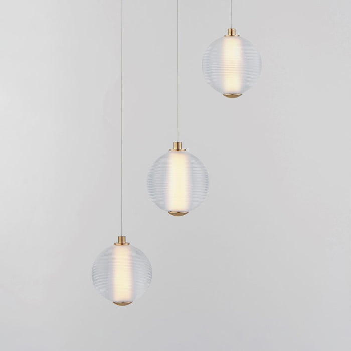 ET2 Lighting Rhythm 3 Light LED Pendant, Gold/Clear Ribbed