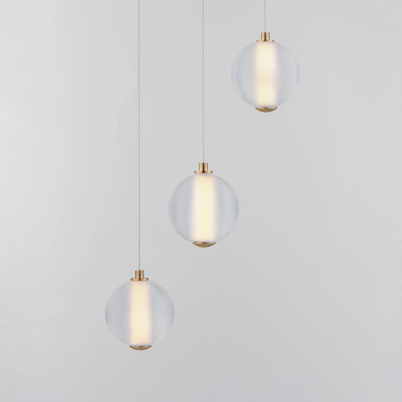 ET2 Lighting Rhythm 3 Light LED Pendant, Gold/Clear Ribbed