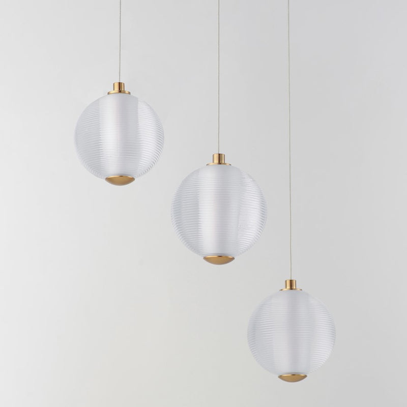 ET2 Lighting Rhythm 3 Light LED Pendant, Gold/Clear Ribbed