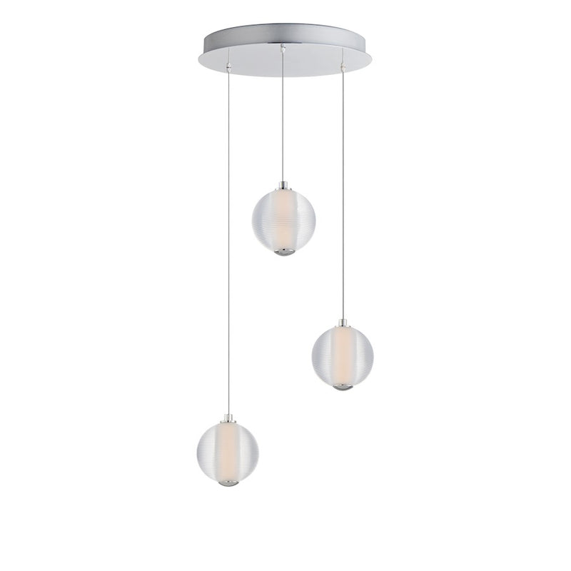 ET2 Lighting Rhythm 3 Light LED Pendant, Chrome/Clear Ribbed