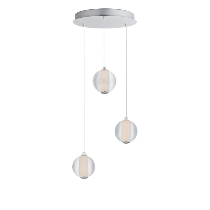 ET2 Lighting Rhythm 3 Light LED Pendant, Chrome/Clear Ribbed - E24643-144PC