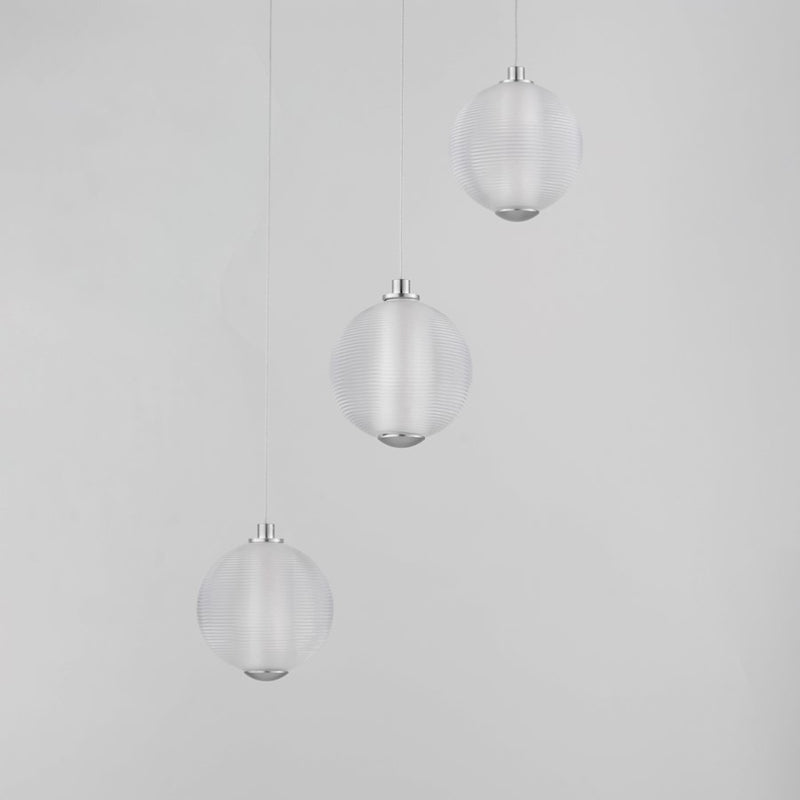 ET2 Lighting Rhythm 3 Light LED Pendant, Chrome/Clear Ribbed