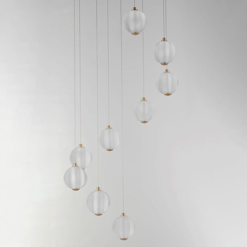 ET2 Lighting Rhythm 9 Light LED Pendant, Gold/Clear Ribbed