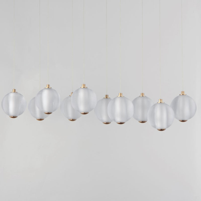 ET2 Lighting Rhythm 10 Light LED Pendant, Gold/Clear Ribbed