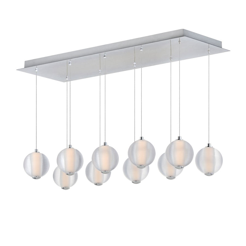 ET2 Lighting Rhythm 10 Light LED Pendant, Chrome/Clear Ribbed
