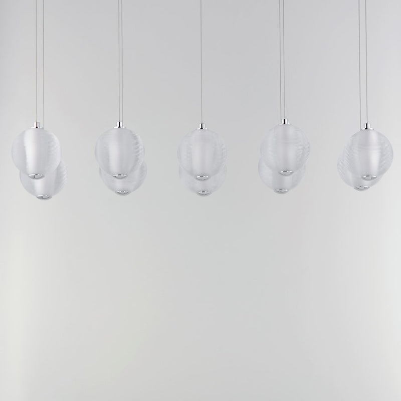 ET2 Lighting Rhythm 10 Light LED Pendant, Chrome/Clear Ribbed