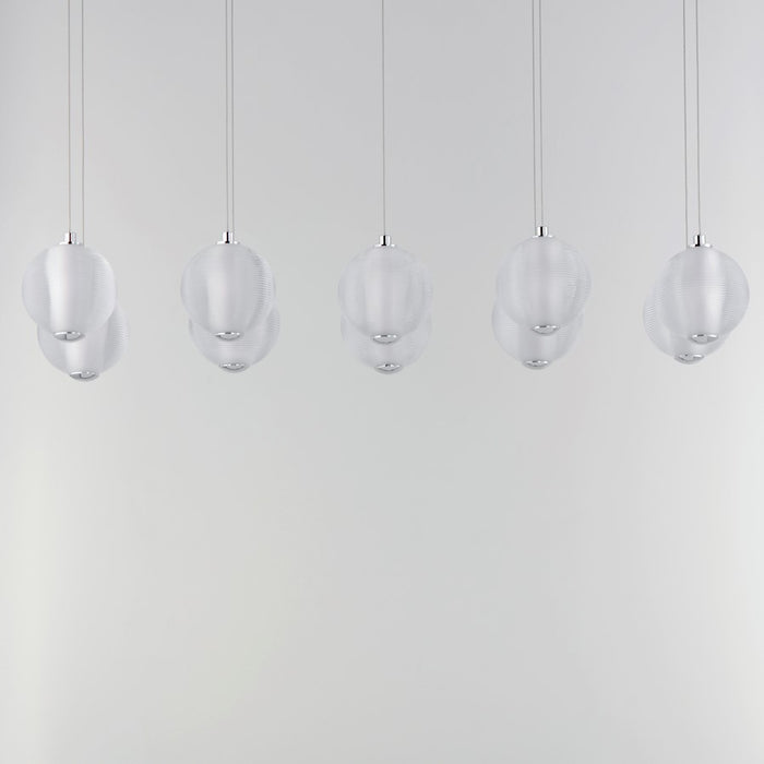 ET2 Lighting Rhythm 10 Light LED Pendant, Chrome/Clear Ribbed