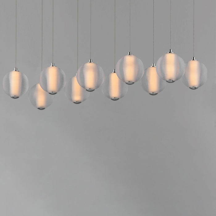 ET2 Lighting Rhythm 10 Light LED Pendant, Chrome/Clear Ribbed