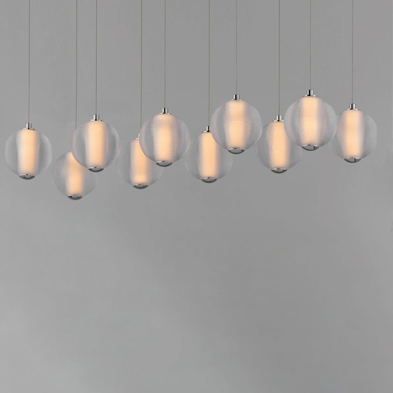 ET2 Lighting Rhythm 10 Light LED Pendant, Chrome/Clear Ribbed