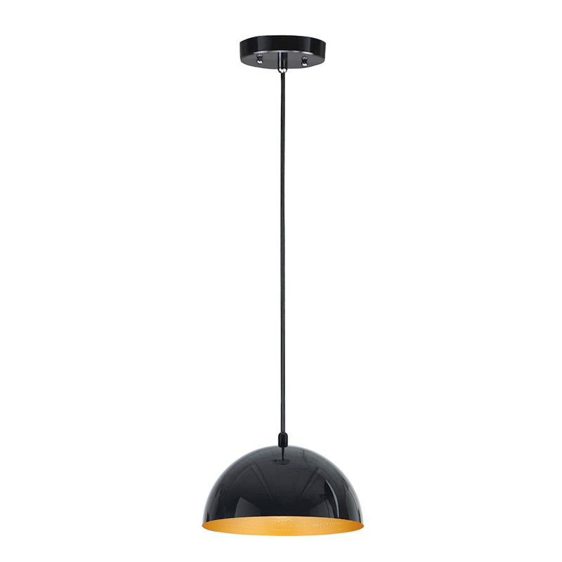 ET2 Lighting Hemisphere 1 Light LED Pendant, Gloss Black/Gold