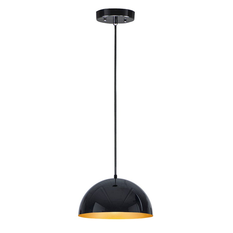ET2 Lighting Hemisphere 1 Light LED Pendant, Gloss Black/Gold
