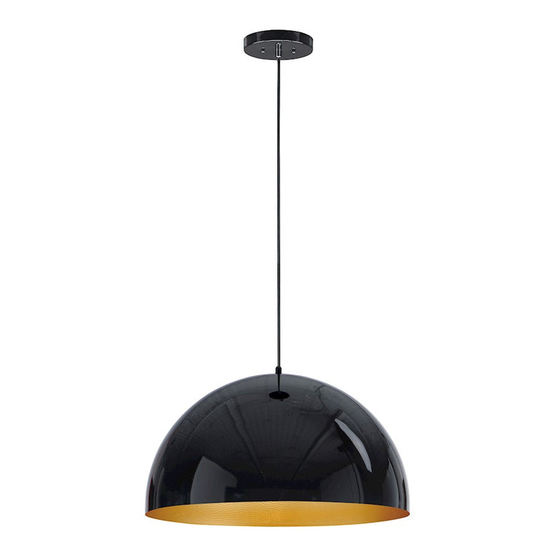 ET2 Lighting Hemisphere 1 Light LED Pendant, Gloss Black/Gold