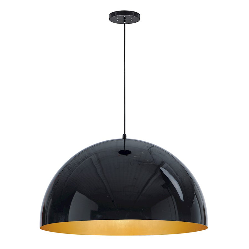 ET2 Lighting Hemisphere 1 Light LED Pendant, Gloss Black/Gold