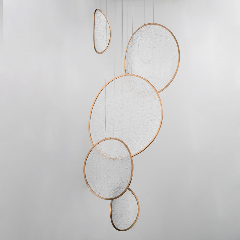 ET2 Moonscapes 27in 5-Light LED Pendant | Modern Brushed Champagne and Acrylic | Dining Room & Foyer | 26.75 x 21 x 55.75 in | Model E24976-BCN