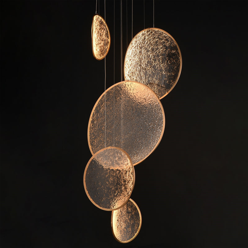 ET2 Moonscapes 27in 5-Light LED Pendant | Modern Brushed Champagne and Acrylic | Dining Room & Foyer | 26.75 x 21 x 55.75 in | Model E24976-BCN