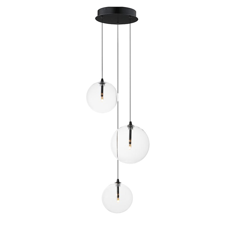 ET2 Lighting Global 3 Light LED Pendant, Black/Clear