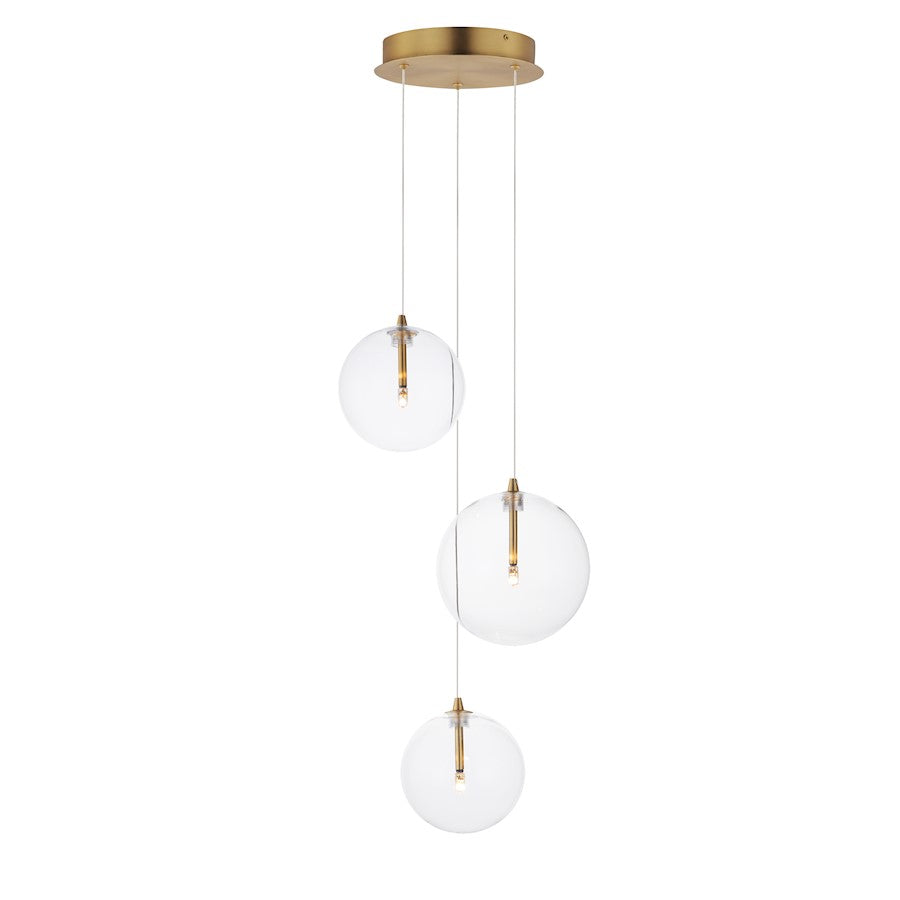 ET2 Lighting Global 3 Light LED Pendant, Brass/Clear - E25073-18NAB