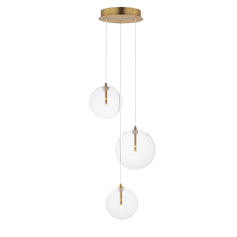 ET2 Lighting Global 3 Light LED Pendant, Brass/Clear