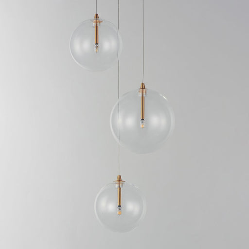 ET2 Lighting Global 3 Light LED Pendant, Brass/Clear