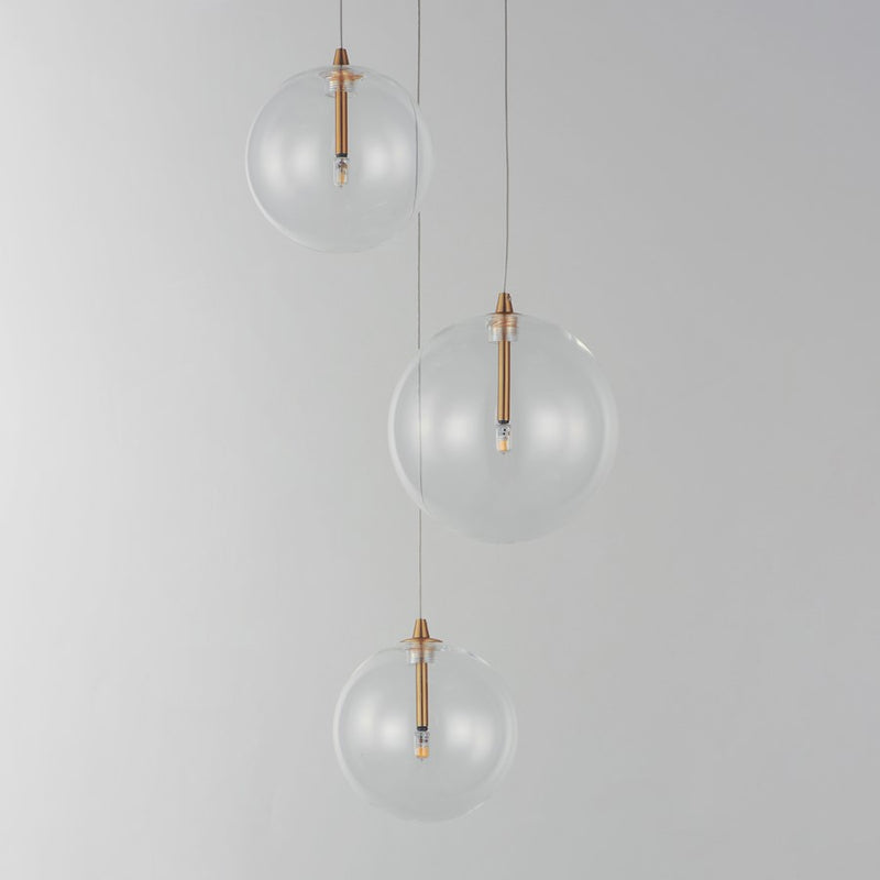 ET2 Lighting Global 3 Light LED Pendant, Brass/Clear