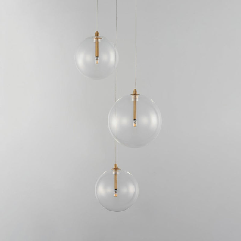 ET2 Lighting Global 3 Light LED Pendant, Brass/Clear