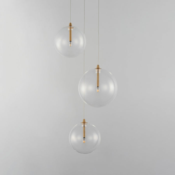 ET2 Lighting Global 3 Light LED Pendant, Brass/Clear
