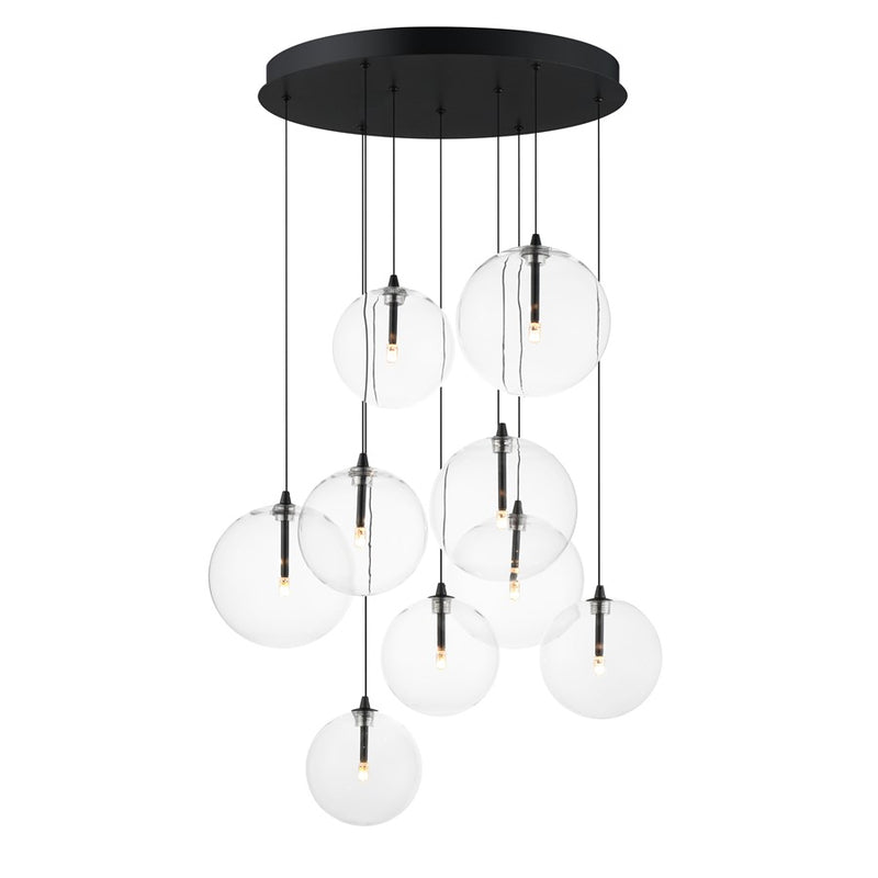 ET2 Lighting Global 9-Light LED Chandelier, Black/Clear