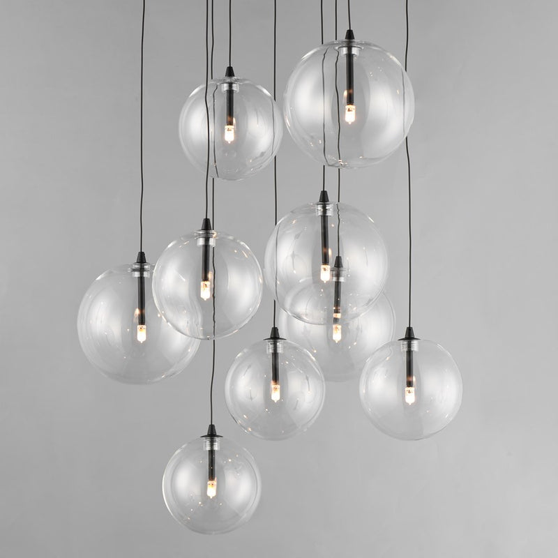 ET2 Lighting Global 9-Light LED Chandelier, Black/Clear
