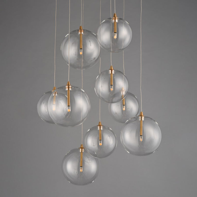 ET2 Lighting Global 9-Light LED Chandelier, Brass/Clear