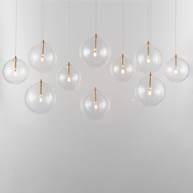 ET2 Lighting Global 10 Light LED Pendant, Brass/Clear