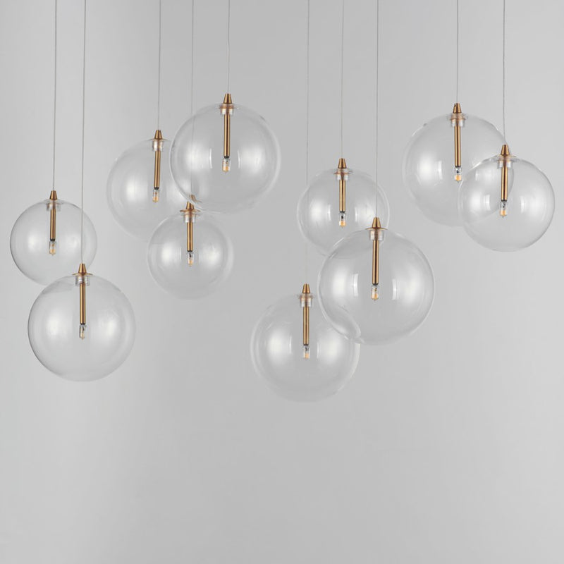 ET2 Lighting Global 10 Light LED Pendant, Brass/Clear
