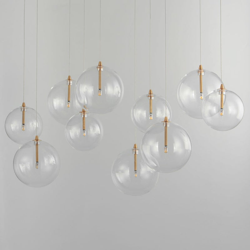 ET2 Lighting Global 10 Light LED Pendant, Brass/Clear