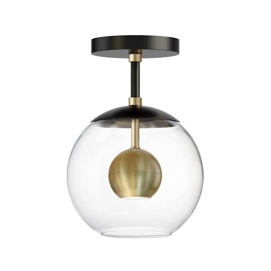 ET2 Lighting Nucleus 1-Light Flush Mount, Black/Aged Brass