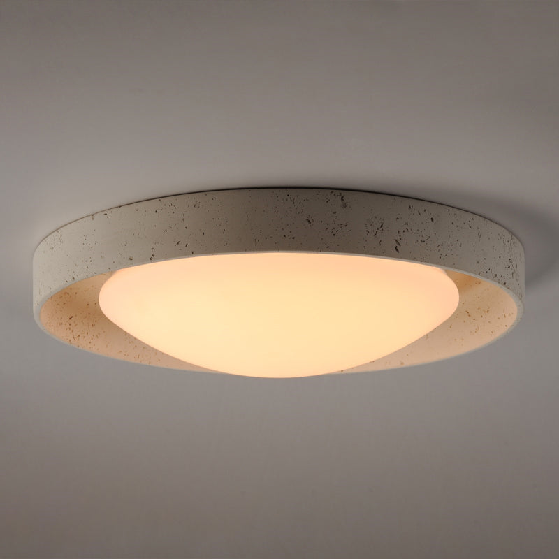 ET2 Matera 22in 1-Light LED Flush Mount | Contemporary Chalky White Concrete and Acrylic | Bedroom & Hallway | 22 x 22 x 4.5 in | Model E25239-CHK